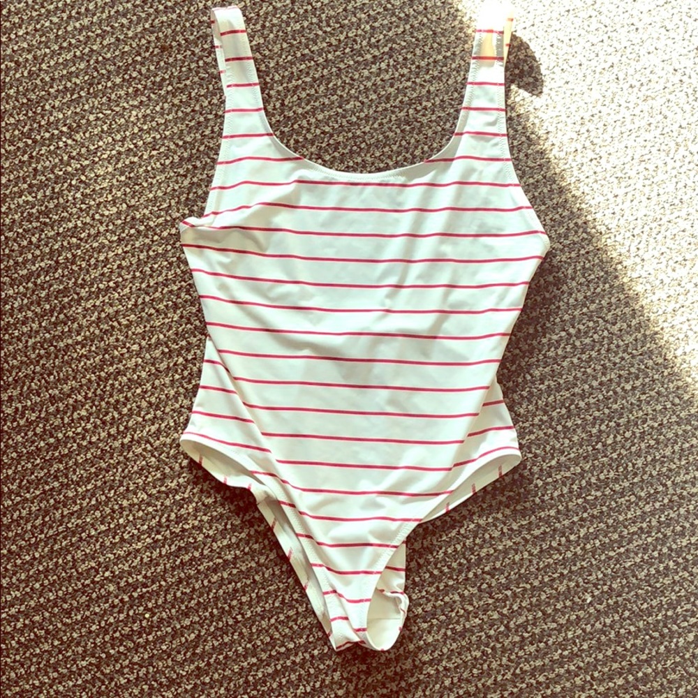 Solid and Striped red Bathing Suit
